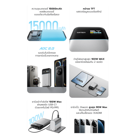 แบตสำรอง CUKTECH PB150S สีเทา ความจุ 15000MAH 100W MAX มาตรฐาน CCC รองรับจ่ายไฟ PD,PPS,QC,MI_3